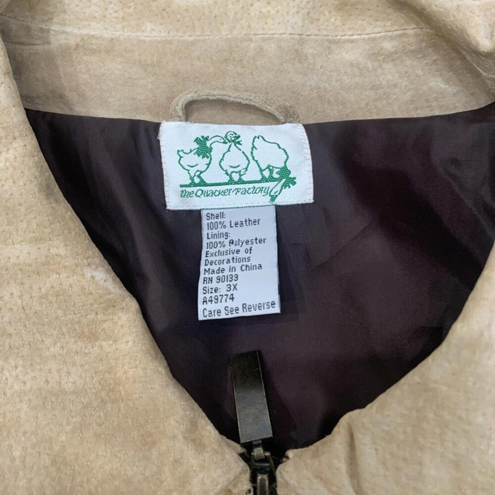 Womens The Quacker Factory Safari Jacket SZ 3XL Tan Leather Full Zip Embroidered - Picture 2 of 10